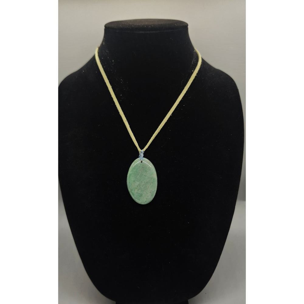 Green Aventurine Oval Pendant Necklace Suede Cord Adjustable Boho Style